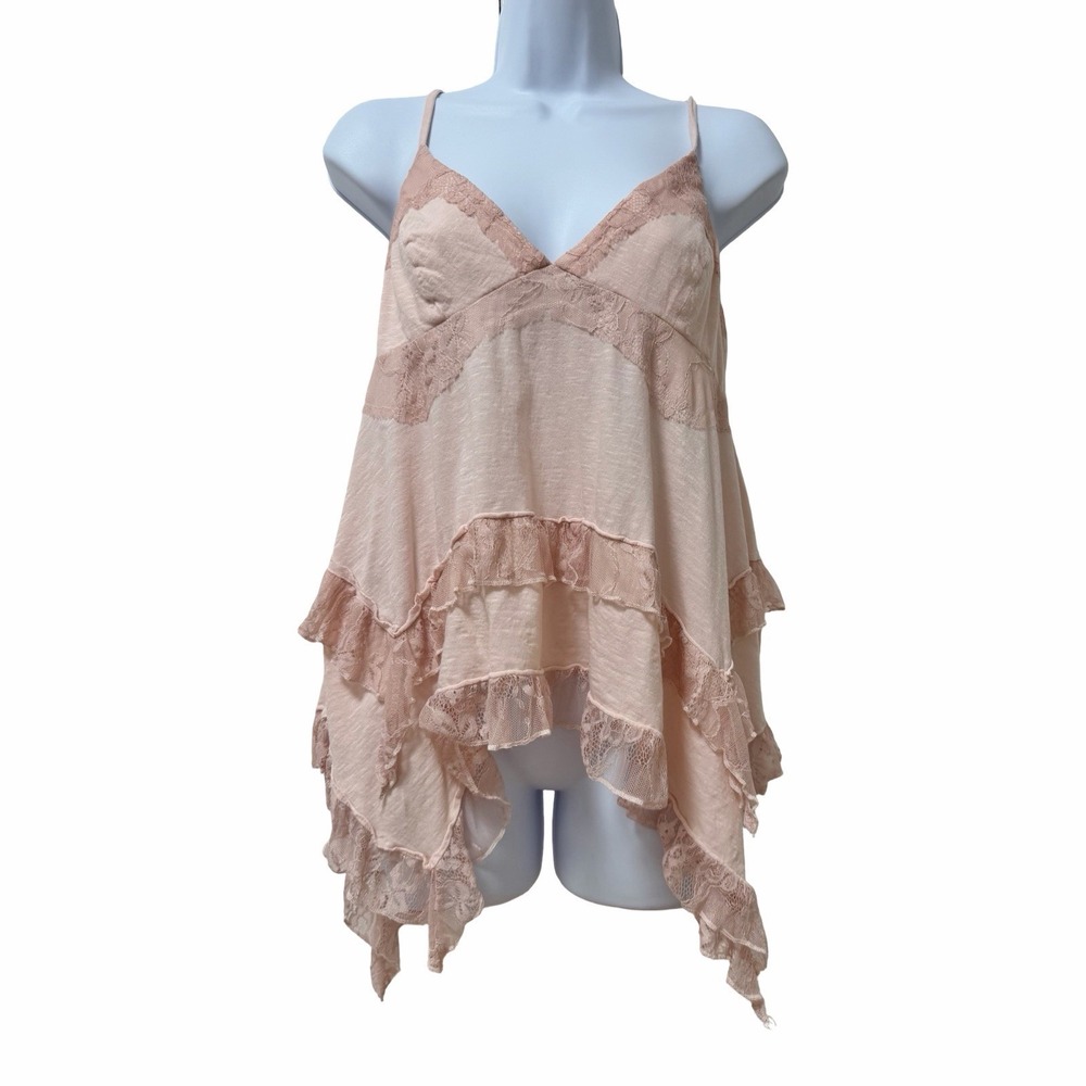 Kimchi Blue Aurora Handkerchief Hem Babydoll Tank Top Size M Pink Coquette Twee